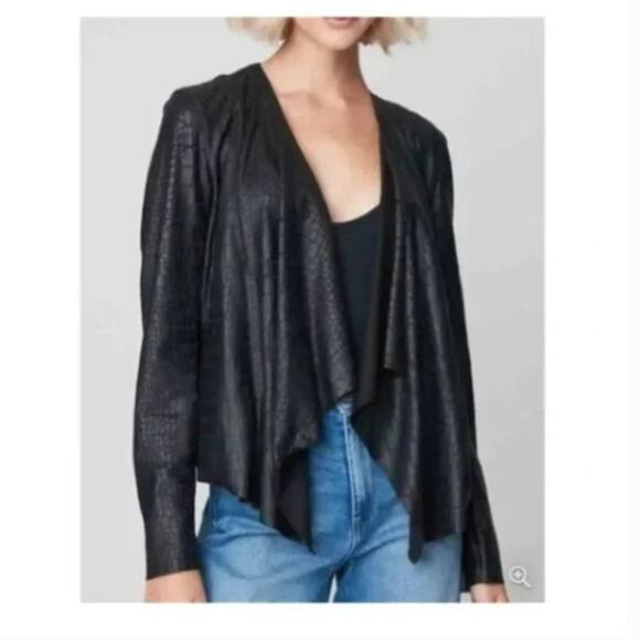BLANK NYC Black Crocodile Faux Leather Suede Drape Front Jacket Size S - Picture 2 of 6